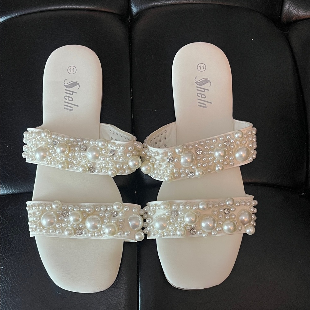SHEIN White Pearl Embellished Sandals